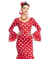 Disfraz de Sevillana rojo con lunares blancos negros para mujer niña, Vestido de flamenca para fiesta feria abril - details 1