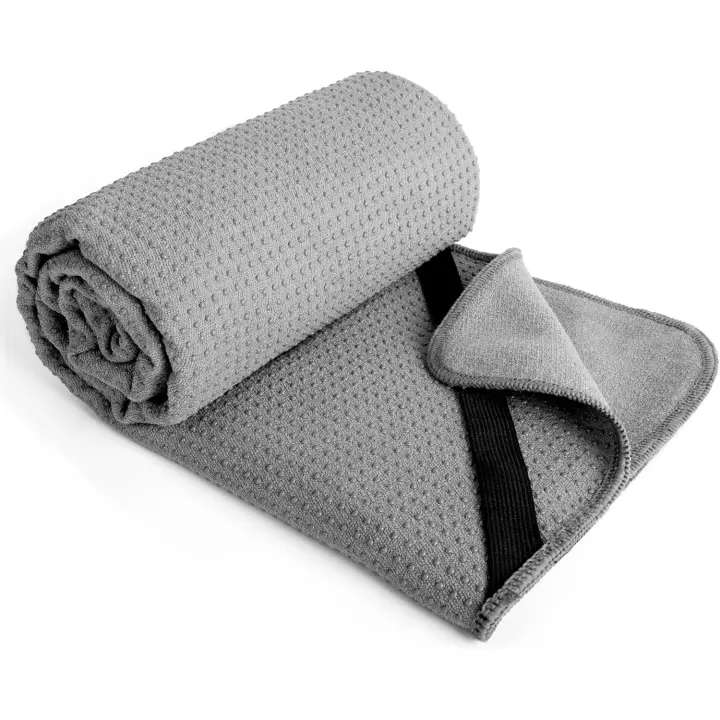 Esterilla de yoga de microfibra con agarre de silicona antideslizante y correas elásticas de ajuste seguro, 61 x 183 cm (gris) - 1