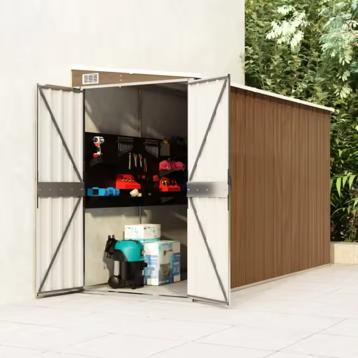 vidaXL Cobertizo jardín pared acero galvanizado marrón 118x288x178 cm - 1