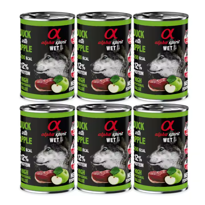 Alpha Spirit Dog Wet - Pato y Manzana Verde Latas 400g [Bliste de 6 unidades)  Comida húmeda para perros - 1