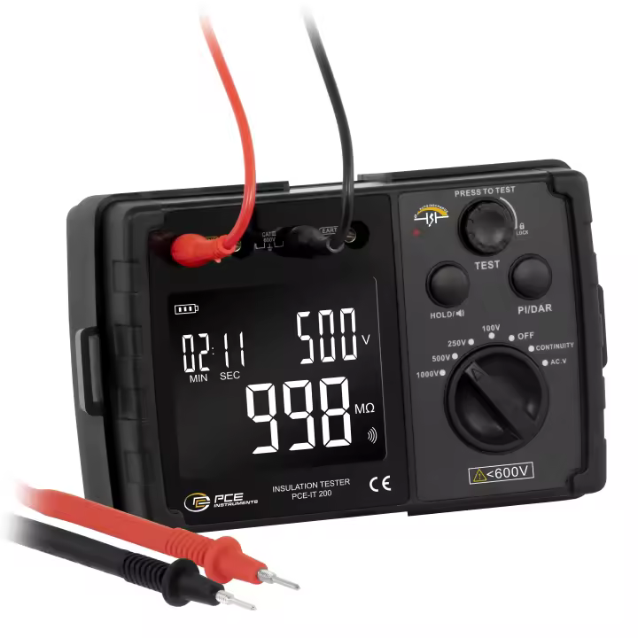 Medidor de aislamiento con varias funciones / Detección automática de AC y DC / Temporizador / Pantalla LCD / Alarma óptica y acústica / PCE Instruments - 1
