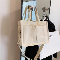 Bolso De Mano Casual Para Mujer Con Múltiples Bolsillos Y Correa Ajustable Bolso De Viaje Estilo Sencillo Con Asa De Corduroy Bolso De Trabajo Elegante - details 1