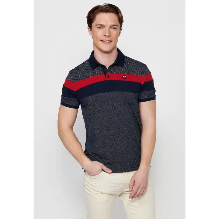 Koroshi Polo de manga corta, de franjas en dos colores, negro y rojo para hombres | Ropa Casual - 1