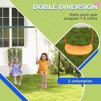 Outsunny Columpio Infantil Columpio para Niños de 3-8 Años con 2 Sillas Resistente a los Rayos UV y Soporte de Metal Carga 90 kg para Patio Jardín Multicolor - details 3