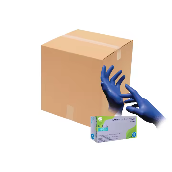 PACK 10 Cajas de 100 Guantes de nitrilo, azul cobalto, sin polvo, Pura comfort Cobalt, 215-008 - 1