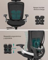 Silla de oficina ergonómica en malla ajustable, respaldo basculante, asiento móvil, base de estrella de aluminio, soporta hasta 150 kg, disponible en gris paloma o negro tinta - details 8