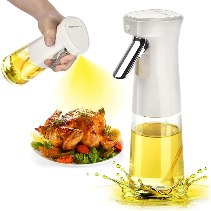 Dispensador de Aceite de Oliva de Vidrio, 8,1 oz de Aceite en aerosol, freidora de Aire, barbacoa, Blanco - 1