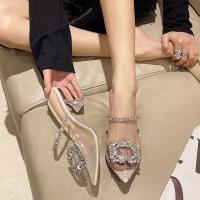 Sandalias Elegantes De Tacón Alto Para Mujer Con Diamantes Transparentes Y Punta Puntiaguda Moda Verano Cómodas Para Fiestas - details 6