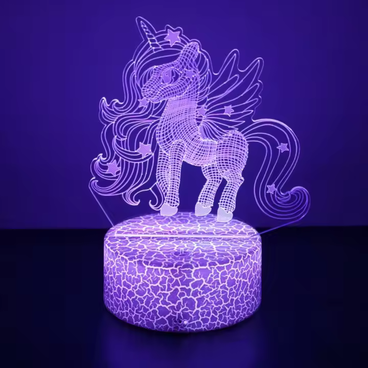 Lámpara Nocturna LED 3D Unicornio Anime Cambio De Color RGB Luz De Noche Para Niñas Decoración De Habitación Y Dormitorio Juguete Regalo - 1