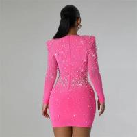 Vestido Bodycon Elegante Para Fiesta Cumpleaños Con Rhinestones Y Diamantes Mujer V-Neck Manga Larga Club Noche Navidad Polyester Spandex - details 13