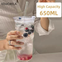 Vaso De Vidrio Transparente Con Tapa Y Pajita 600ml 1/2PCS Para Bebidas Y Café Frío Vaso De Bebida Ecológico De Forma Redonda - details 4