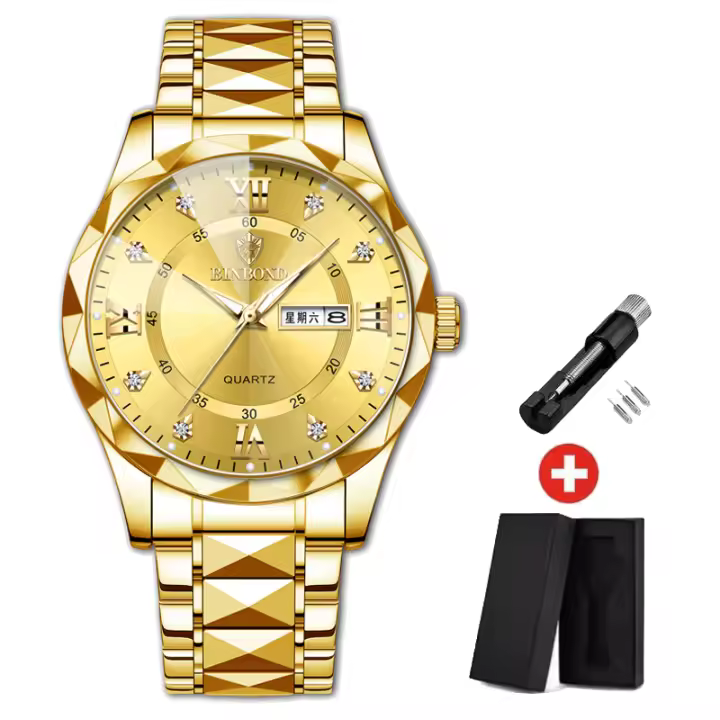 Reloj De Pulsera Deportivo Para Hombre BINBOND De Acero Inoxidable Calidad Superior Con Cierre Oculto Botón De Push Luminoso Fecha Día Semana Resistente Al Agua - 1