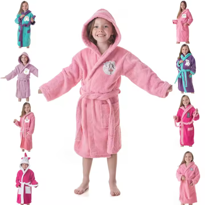Albornoz Niñas Infantil y Adolescentes 100% Algodón Capucha y Bolsillos - 1