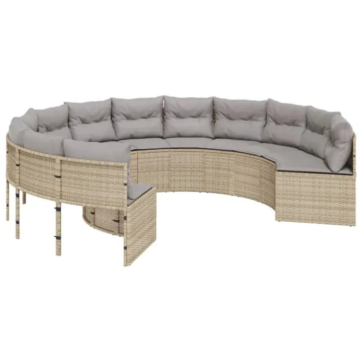 vidaXL Sofá de jardín redondo con cojines ratán sintético beige - 1