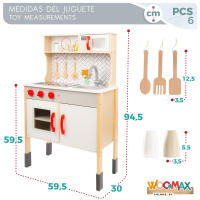 WOOMAX Cocina de madera eléctrica, Cocina de juguete con luz y sonido, Cocinita de madera infantil con vitrocerámica, Cocina infantil 94,5x59,5x30cm, Juguete para niños y niñas, Cocinita de madera de juguete, Cocina de juguete, Juguetes de cocina - details 5