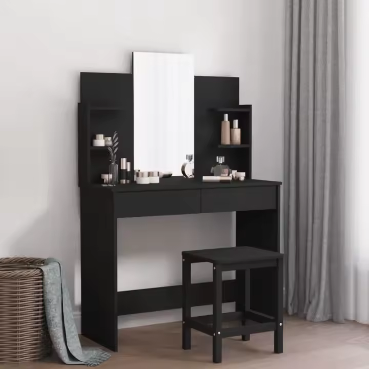 vidaXL Tocador con espejo negro 96x39x142 cm - 1