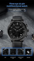 Reloj De Pulsera Masculino Negro 2024 Moda Multifuncional Con Dial De Timing Movimiento De Cuarzo Simulado Reloj Casual Plata Resistente Al Agua Y Shock - details 5