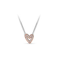 PANDORA Collar de corazón brillante a mano alzada, collar ajustable con cierre de langosta, gran regalo para ella, plata de ley, oro rosa de 14 quilates y circonita cúbica, 17.7 pulgadas, Plata de - details 0