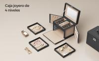 SONGMICS Caja Joyero de 4 Niveles, Caja para Joyas con Asa, 3 Cajones, Espejo, Cerradura, para Viajar, Estilo Moderno, Regalo para Seres Queridos, Blanco Clásico/Negro Clásico/Verde Retro - details 1