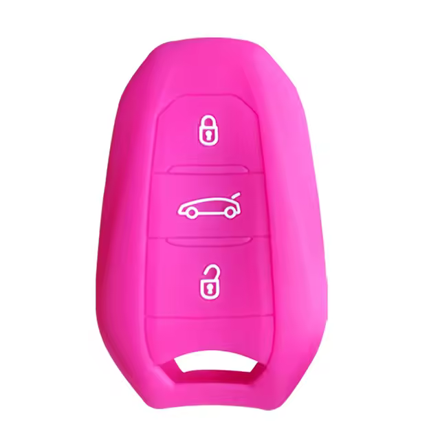AUTOZOCO Funda Silicona Mando Llave del Coche 3 Botones, Compatible con Peugeot 301-408 - 508-2008 -3008-4008 - 5008, Citroen C4L - C3-XR - DS5LS - DS6 -DS7, Rosa - 1