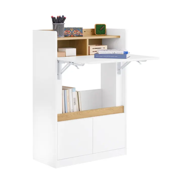 SoBuy FWT109-WN Mesa Escritorio Plegable con 2 Cajones y 1 Estante 63x67x93 cm - 1