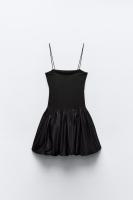 ZBZA Vestido Mini Chic Para Mujer Con Cintura Alta Y Mangas Spaghetti Estilo Balón De Punto De Poliéster Solado Sólido Con Patchwork - details 11