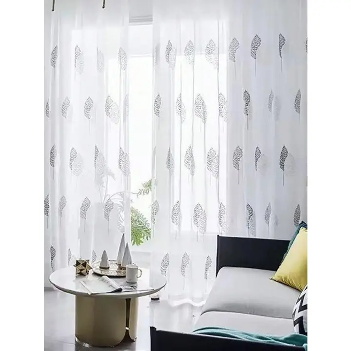 Cortina De Ventana De Tela De Poliéster Moderna Nórdica Con Bordado Pequeño Y Fresco Estilo Árbol Individual Sin Doble Capa Ni Aislamiento Solar - 1