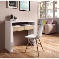 Meimon Mesa auxiliar extensible con 2 cajones en Blanco Ark, sistema PUSH, ruedas y patas MDF, fabricada en tablero de partículas melaminizado E1 con guías metálicas, cantos PVC y acabado blanco; medidas cerrada 87,5x98,5x36 cm y abierta 87,5x98,5x66 cm - details 4