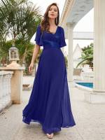 Vestido De Novia Sastre Unithorse Elegante Con Encaje Y Mariposa En Manga Chiffon Para Damas De Honor V-Neck Largo Al Piso - details 66