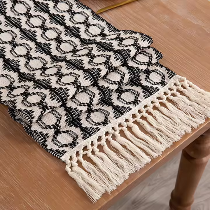 Camino de mesa de lino y algodón, 33 x 180 cm, mantel de tiras largas a juego con borlas, caminos de mesa para mesa de comedor, habitación - 1