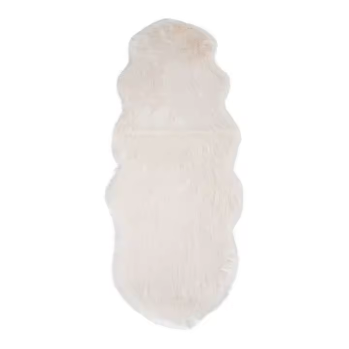 Alfombra Asimétrico Piel de cordero, Poliéster, Blanco, 180x60x6,5 cm - 1