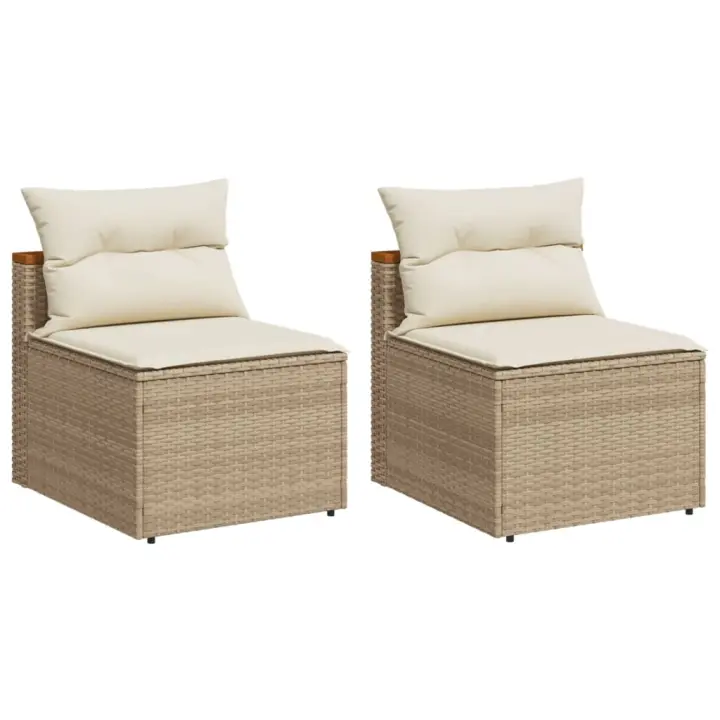 vidaXL Sofá de jardín sin reposabrazos 2 uds y cojines ratán PE beige - 1