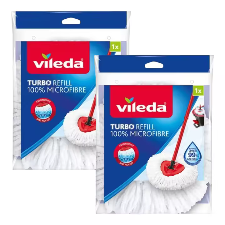VILEDA Recambio Turbo Classic Compatible con todos los sistemas Turbo de Vileda Apto para todo tipo de suelos duros Elimina el 99% de las bacterias solo con agua - 1
