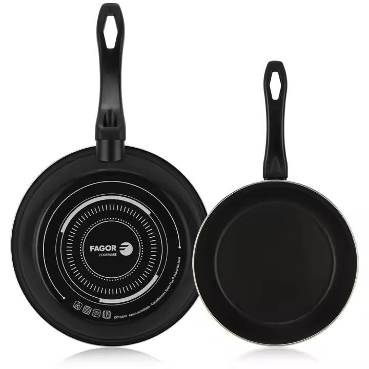 Fagor Optimax - Set Sartenes Negras 18 + 26cm, Antiadherente Bicapa, Acero Esmaltado, Para Todas las Cocinas, Lavavajillas, Inducción, Limpieza Fácil - 1