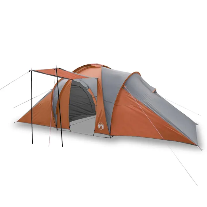 vidaXL Tienda familiar con cúpula impermeable 6 personas gris naranja - 1