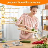 Juego De Utensilios De Cocina 5 Piezas Acero Inoxidable Cuchara Y Espátula Con Mango Ergonómico Resistentes Al Lavado - details 1