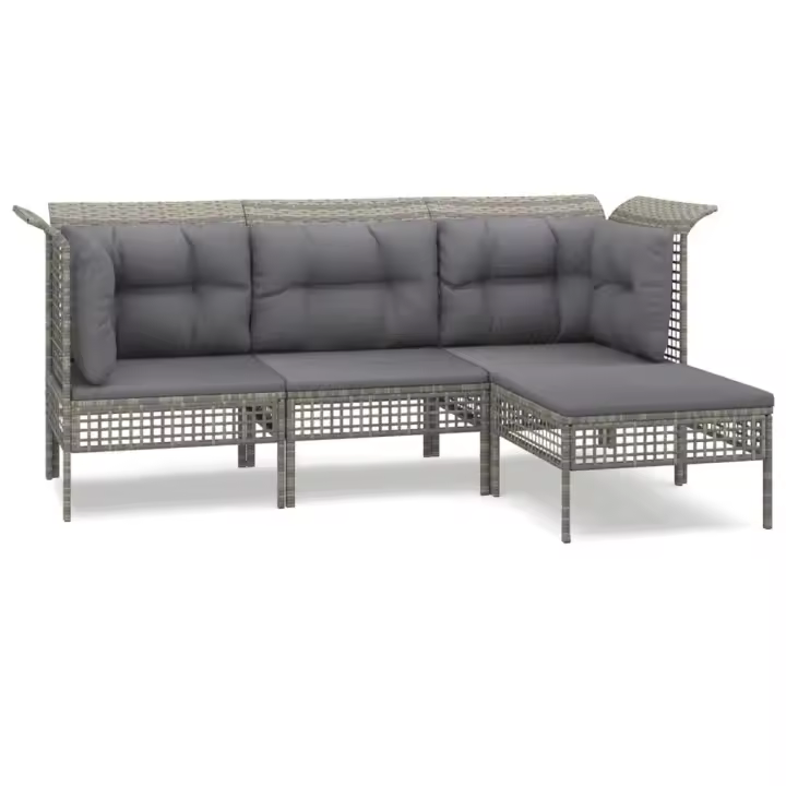 vidaXL Set de muebles de jardín 4 pzas y cojines ratán sintético gris - 1