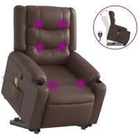 vidaXL Sillón reclinable de masaje de pie cuero artificial Negro, Crema, Marrón Sillon Dormitorio Sillon Comodos Silla Relax Sillón Sofá - details 1