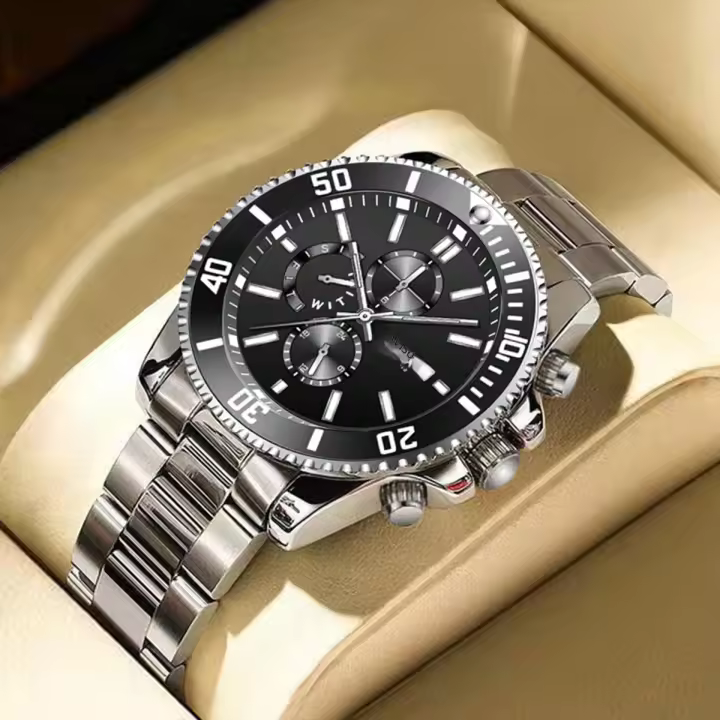 Reloj De Negocios Para Hombre Lujo Cuarzo Reloj Cuarzo Luminoso Silvery Male Luminous Clock Con Fecha Completa Y Clavija De Pulsera - 1