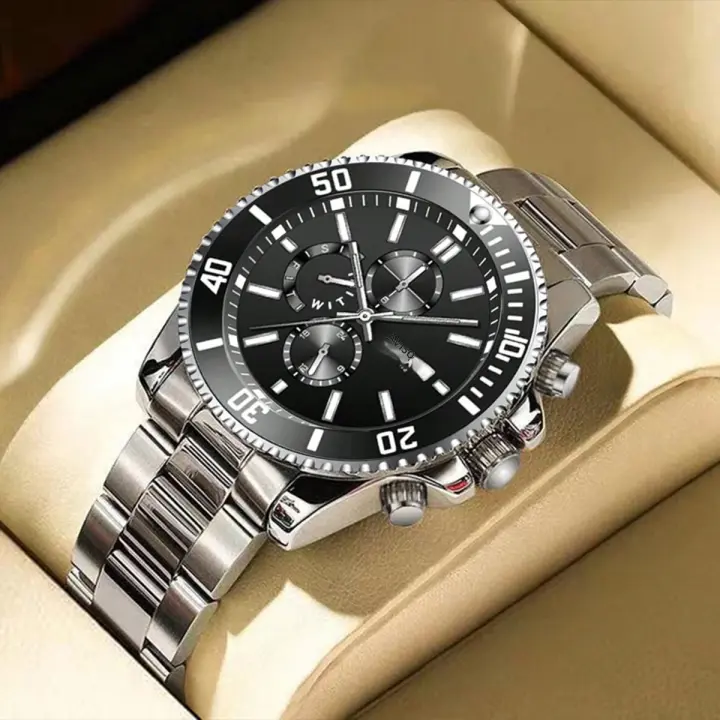 Reloj De Negocios Para Hombre Lujo Cuarzo Reloj Cuarzo Luminoso Silvery Male Luminous Clock Con Fecha Completa Y Clavija De Pulsera - 1