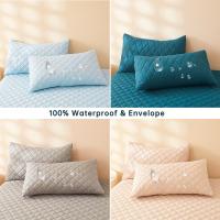 Funda De Cojín Impermeable 2pcs Tamaño 50x75cm En Gris/Azul/Marrom Material Poliéster/Celulosa Estilo Suelto Y Transpirable Para Protección Del Sueño - details 1