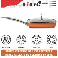 🍳 LoLek Sartén Cuadrado 24cm | Doble Aislante de Cobre y Cerámica | Antiadherente y Fácil de Limpiar | Apto para Inducción, Gas, Vitro y Eléctrico | Resistente al Horno | Con Tapa de Cristal | Mango Ergonómico y Antideslizante | Cocina Saludable 🔥 - details 0