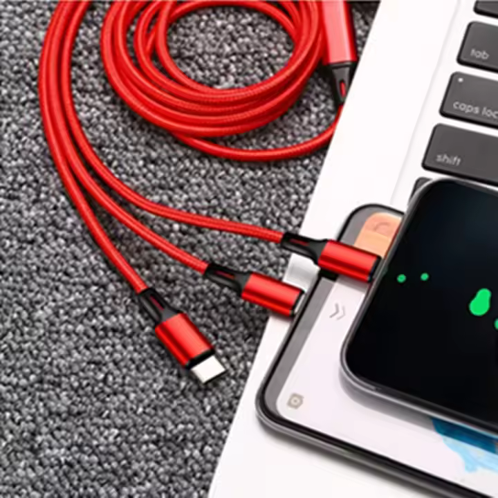 Cable de Carga 3 en 1 2025 - Triple USB (Tipo-C/Micro/Apple) con 120cm, Tejido Nylon Ultra Resistente y Carga Rápida 3A, Compatible con Móvil/Tablets - 1