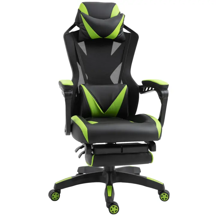 Vinsetto Silla Gaming Ergonómica Silla de Escritorio para Oficina con Altura Ajustable Respaldo Regulable de 170° Almohada Lumbar y Reposapiés Retráctil 65x70x117-125 cm - 1