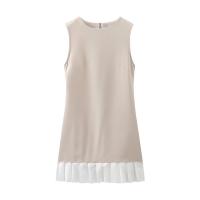 Vestido Corto Sin Mangas Elegante Y Casual Para Mujer TRAFZA Verano 2024 Pleated Falso Dos Piezas Estilo Casual Mini Vestido De Fiesta - details 1