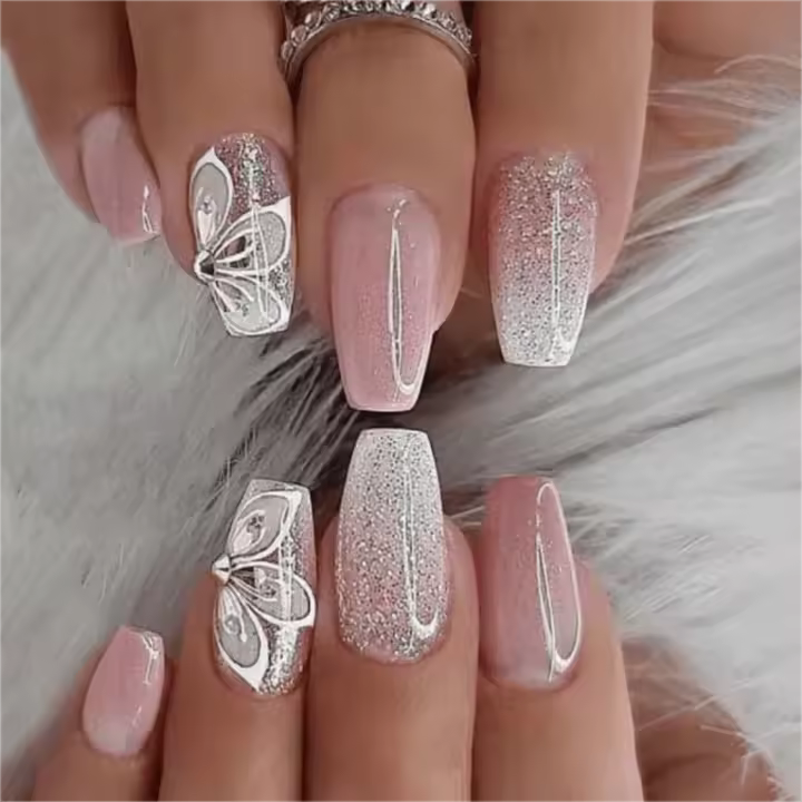 24Pcs Pegatinas De Uñas Con Rhinestone Mariposa Y Brillo Gradient Para Arte De Uñas Duraderas Adhesión Brillantes Y Elegantes - 1