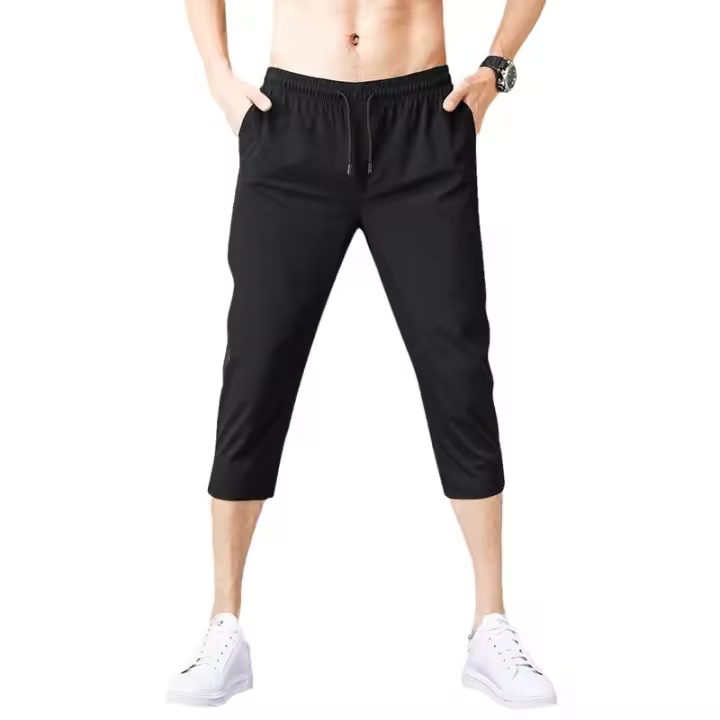 Shorts De Verano Para Hombre 2024 Algodón De Hielo Nylon Transpirable Estirado 3/4 Capri Pantalones Deportivos Talla Grande Casual - 1