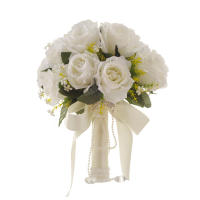 Bouquet De Novia Y Damas De Honor En Poliéster Blanco Flores Artificiales Rosas Accesorios De Boda Boutonniere Para Novio - details 8