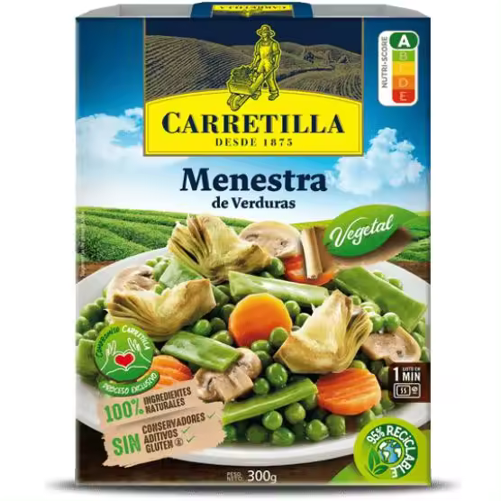 Carretilla Menestra de Verduras 10 Unidades de 300 g Platos Listos en 1 Minuto,Vegetal Ingredientes 100% Naturales,Sin Conservadores,Sin Aditivos y Sin Gluten. - 1