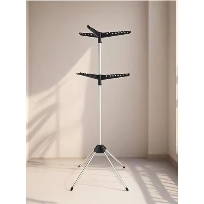 Tendedero giratorio de dos niveles Secador de ropa plegable Perchero de pie para interior y exterior Barra de secado extensible portátil - 1